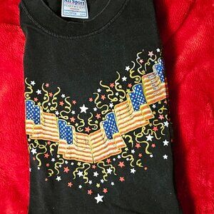 Vintage USA Flag T-Shirt 90’s All Sport Black United States Adult Size Large Pre